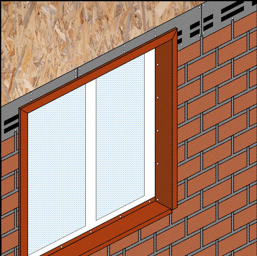 Монтаж фасадной плитки над окном на наличник 3D с посыпкой (тип 5, таблица №2) brick